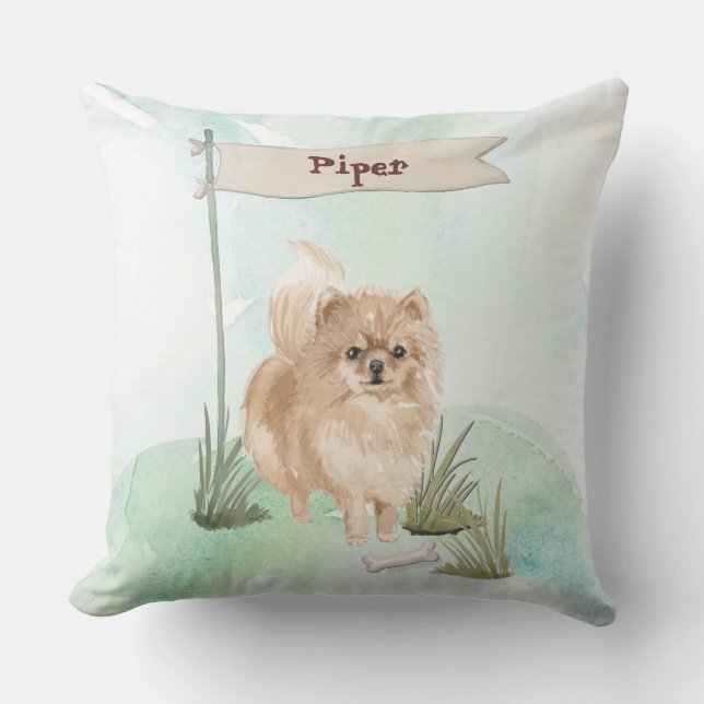 Almofada Nome Personalizado Pommeranian Pet Dog (Frente)