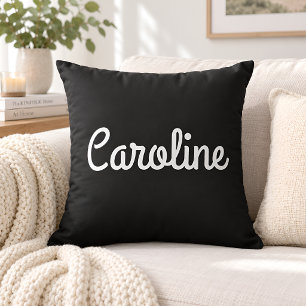 Almofada Nome Personalizado Preto Branco Script Nome Modern