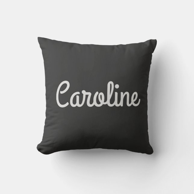 Almofada Nome Personalizado Preto Branco Script Nome Modern (Frente)