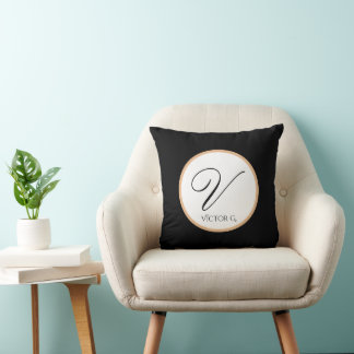 Almofada Nome Personalizado Preto, Dourado e Branco Minimal