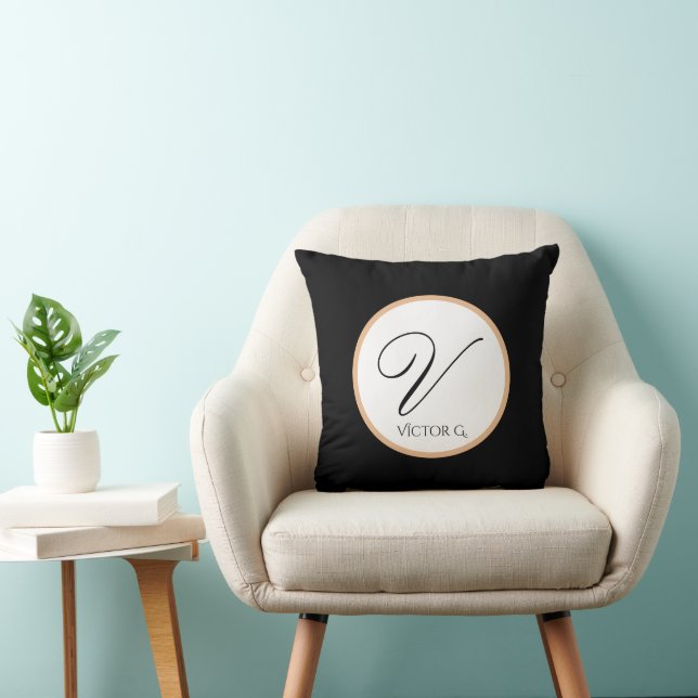 Almofada Nome Personalizado Preto, Dourado e Branco Minimal (Cadeira)