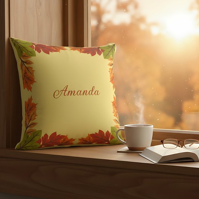 Almofada Nome Personalizado que o Autumn deixa de manter (Rustic fall leaves pillow for farmhouse décor and cozy autumn living room charm.)