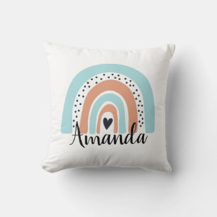 Almofada Nome Personalizado Rainbow Heart Peach Azul