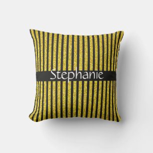 Almofada Nome Personalizado Stripes Glitter de Ouro Dourado