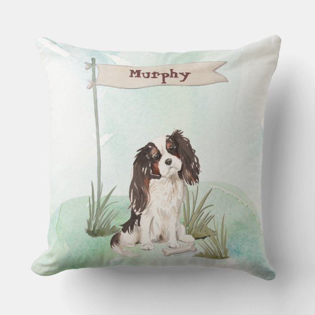Almofada Nome personalizado Tri Color King Charles Spaniel (Frente)