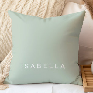 Almofada Nome Personalizado Verde de Sage Mínimo Moderno