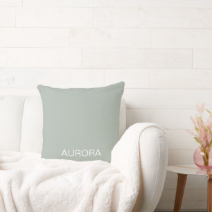 Almofada Nome Personalizado Verde do Elegante Sage -