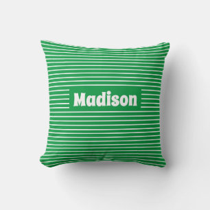 Almofada Nome Personalizado Verde e Branco com faixas simpl