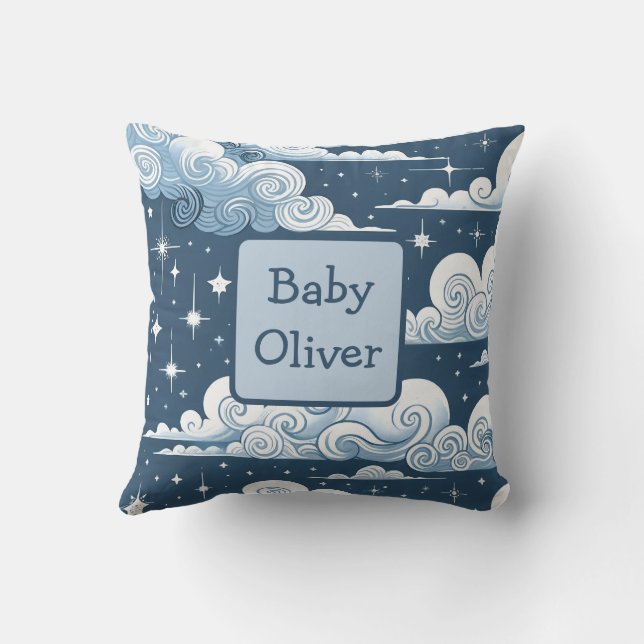 Almofada Nome Personalizado Whimsical Blue Celestial Baby B (Verso)