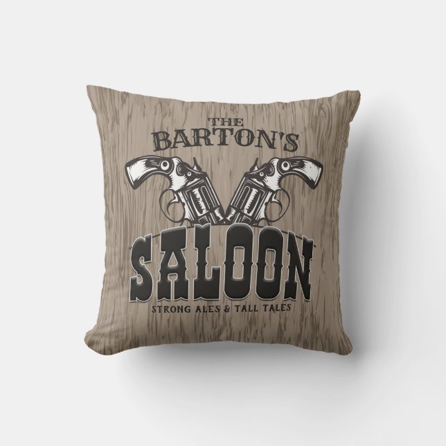 Almofada Nome personalizado Wild West Gun Revolver Saloon (Frente)