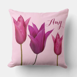 Almofada Nome personalizável Amy bonito rosa tulipas florai