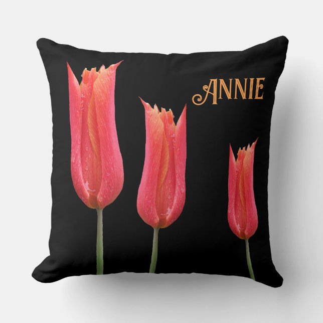 Almofada Nome personalizável Annie red tulipas florais na m (Frente)
