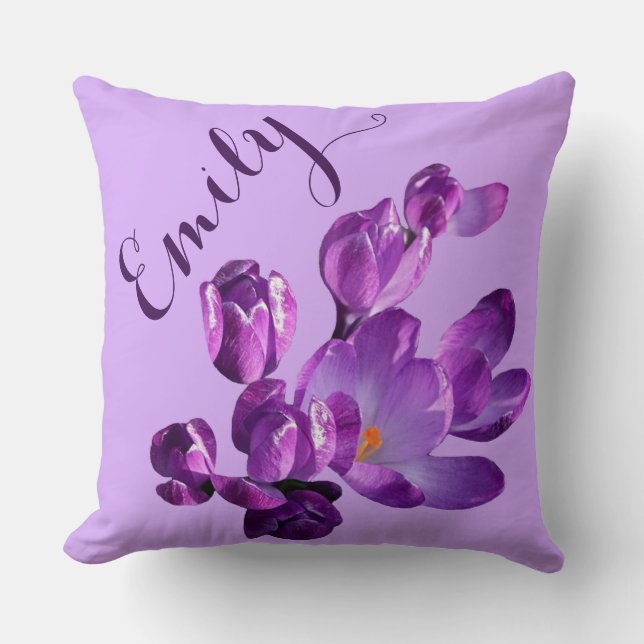 Almofada Nome personalizável Emily púrpura floral (Frente)