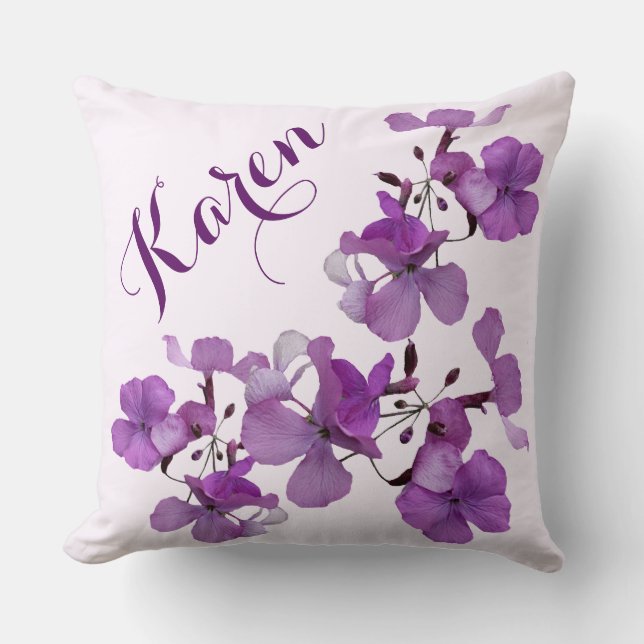 Almofada Nome personalizável Karen bonito roxo floral boho (Frente)