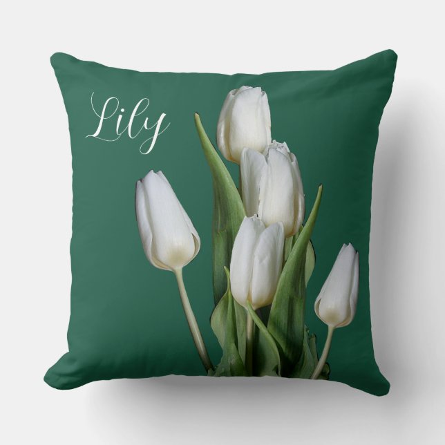 Almofada Nome personalizável Lily bonito White tulip floral (Frente)