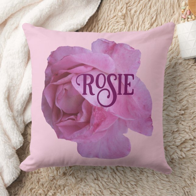 Almofada Nome personalizável Rosie bonito rosa rosa floral (Cobertor)