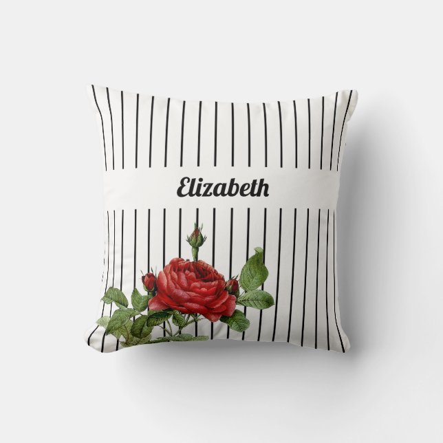 Almofada Nome Rosa Vermelha com Listras Finas (Frente)