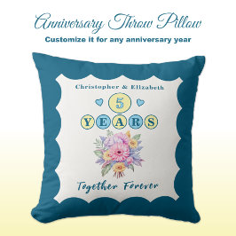 Almofada nomes de aniversário de 5 anos flores gerbera azui