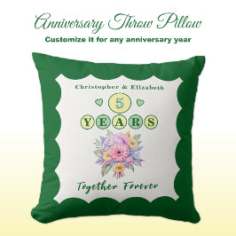 Almofada nomes de aniversário de 5 anos gerbera flores verd