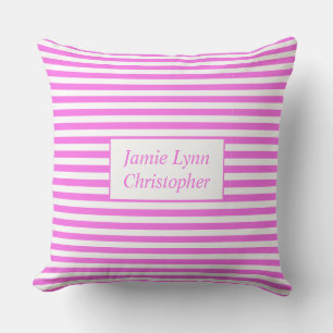 Almofada Nomes de Casais Personalizados Listras Rosa/Branco