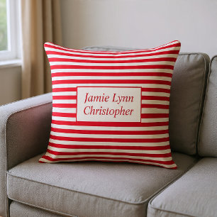 Almofada Nomes de Casais Personalizados Listras Vermelho/Br