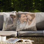 Almofada Nomes de Citação Romântica Foto em Ambos os Lados<br><div class="desc">Nomes de Citação Romântica Foto em Ambos os Lados Casal. Memórias do seu dia de casamento com este presente romântico com uma foto diferente em cada lado, seus nomes na frente e a citação Dois Corações Uma Jornada no verso. Altere o texto conforme necessário e substitua as fotos de amostra...</div>