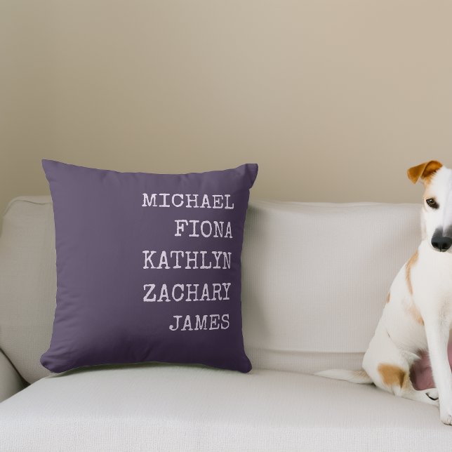 Almofada Nomes dos Netos Modernos Roxo (Modern Grandkids Names Purple Throw Pillow)