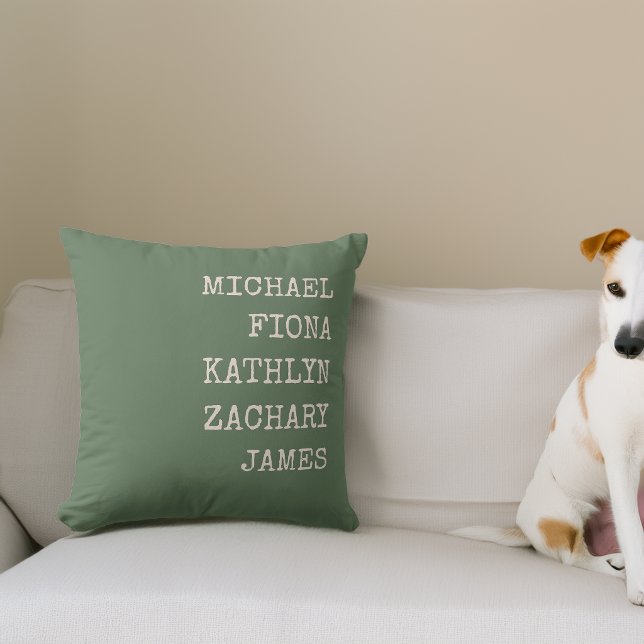 Almofada Nomes dos Netos Modernos Verde (Modern Grandkids Names Green Throw Pillow)