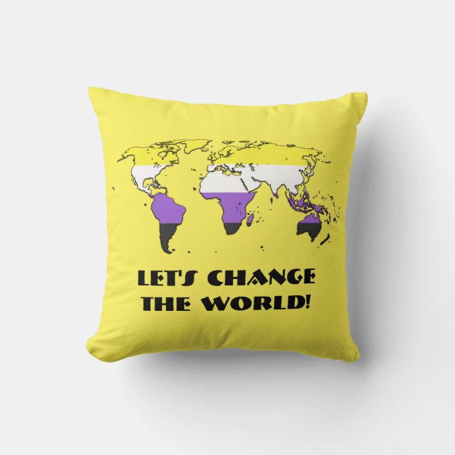 Almofada Non-Binary  Pride Map of The World Throw Pillow (Frente)
