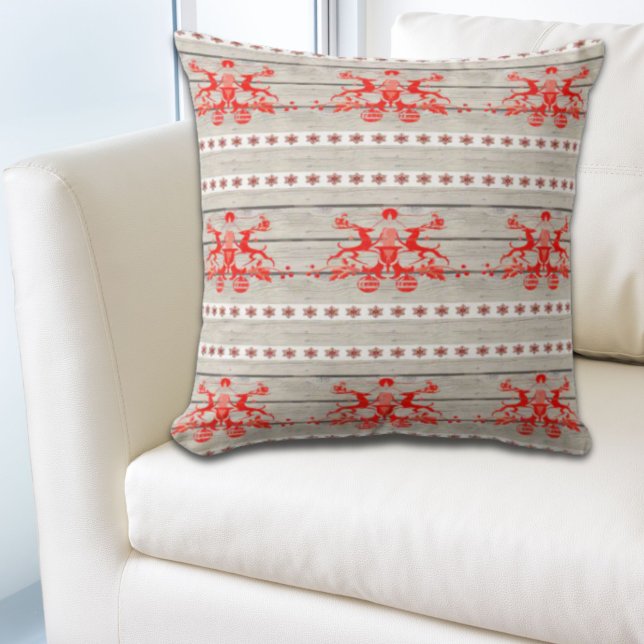 Almofada nórdica Reindeer de natal escandinavo flocos de ne (scandinavian christmas snowflakes Nordic Reindeer Throw Pillow)