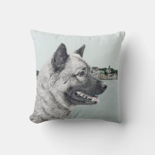 Almofada Norueguês Elkhound na pintura da vila - arte do