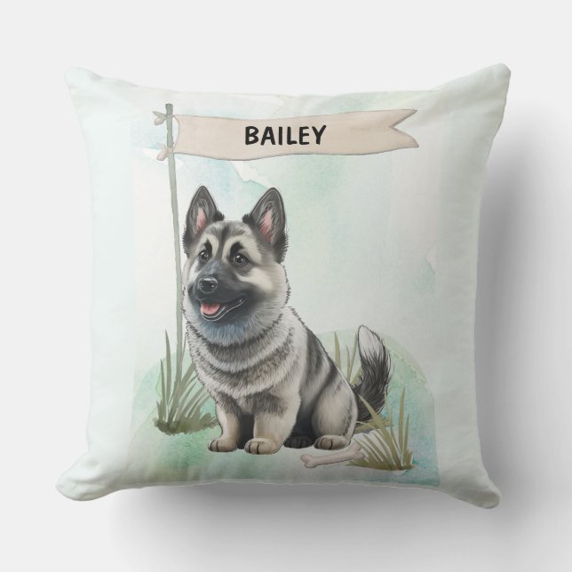 Almofada Norwegian Elkhound Watercolor Personalized Dog (Frente)