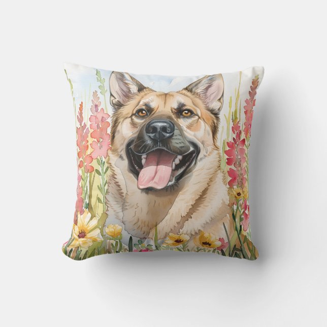 Almofada Norwegian Elkhound Watercolor Throw Pillow (Frente)