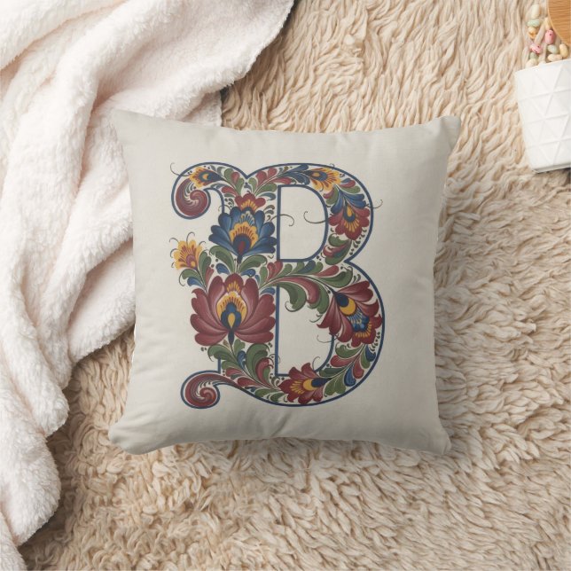 Almofada Norwegian Rosemaling Initial B, Throw Pillow (Cobertor)