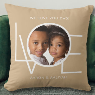 Almofada Nós Amamos Você Papai Foto Personalizada Bege