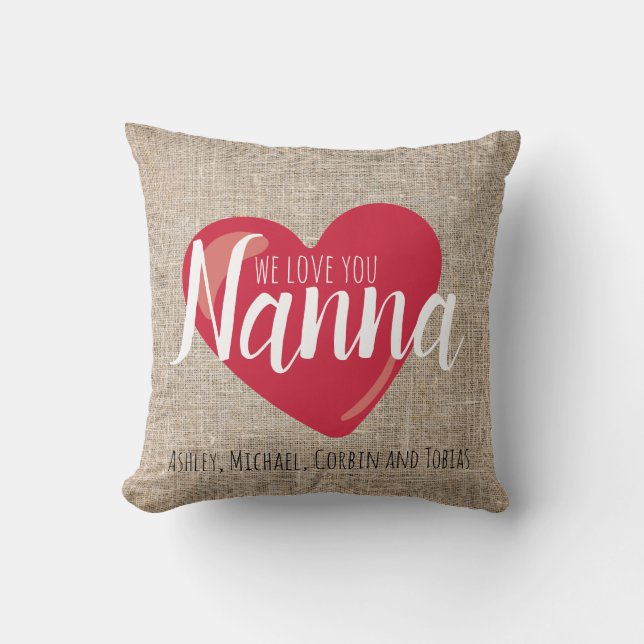 Almofada Nós te amamos Nanna Faux Burlap Red Heart Personal (Frente)