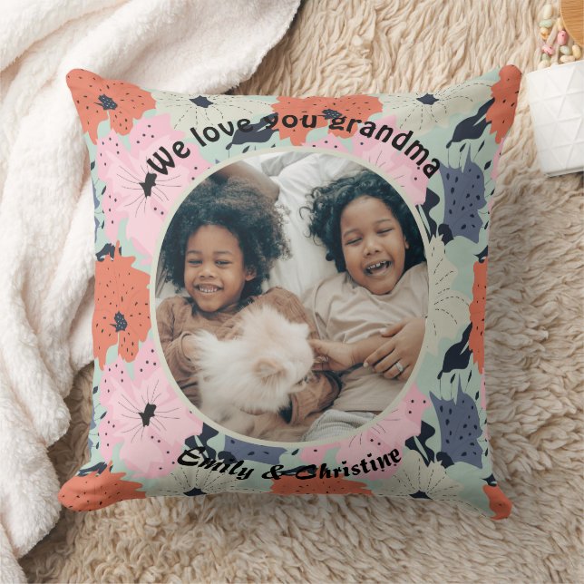 Almofada Nós te amamos, vovó, fotos e nomes personalizados  (Cobertor)