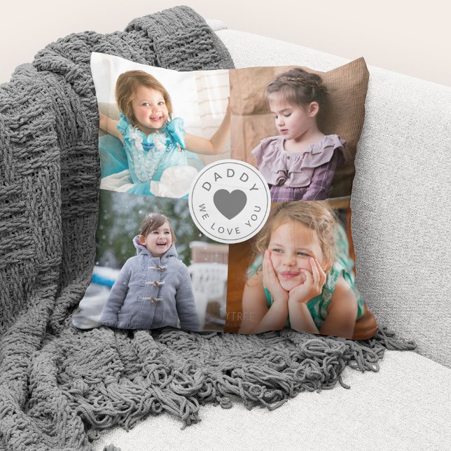 Almofada Nós Te Amo Foto De Colagem De Fotos De Pai (Cute custom photo collage "Daddy We Love You" throw pillow.)