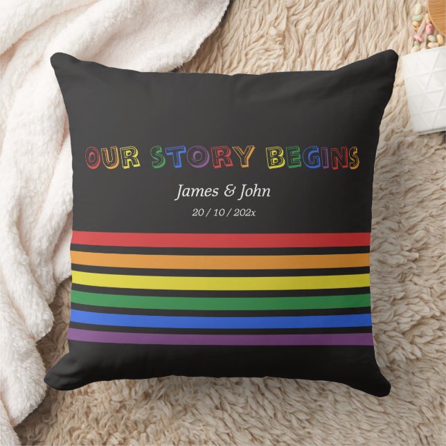 Almofada Nossa História Começa Arco-Íris Bandeira LGBTQ Cas (Cobertor)