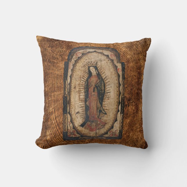 Almofada Nossa Senhora de Guadalupe Virgem Mary Wood (Frente)