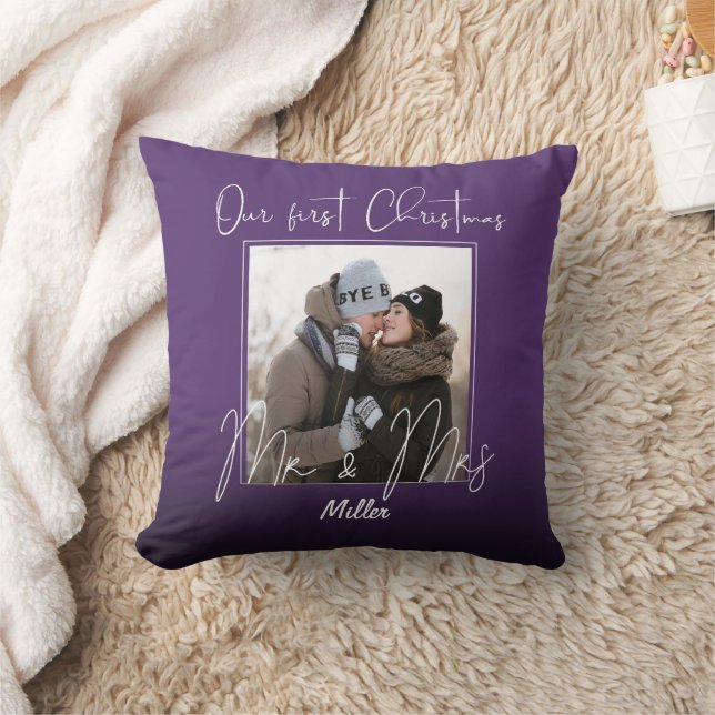 Almofada Nosso Primeiro Natal como Sr. e Sra. Personalizado (Cobertor)