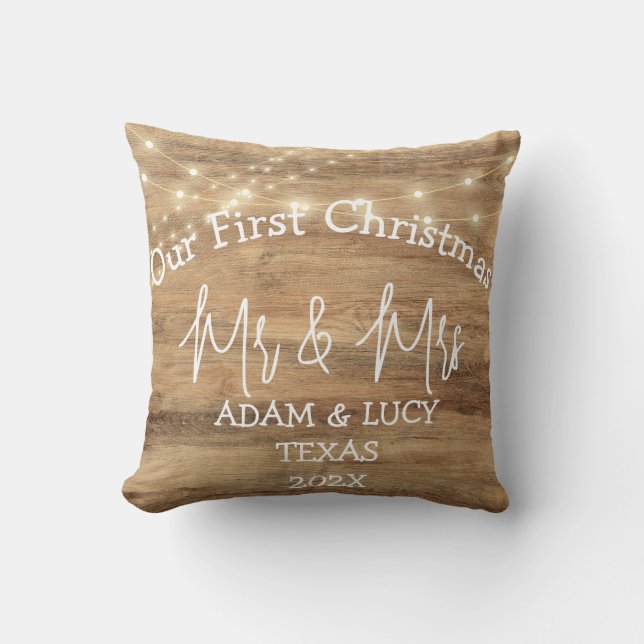 Almofada Nosso primeiro Natal Sr. e Sra. recém-casados made (Frente)