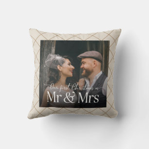 Almofada Nosso Primeiro Natal Sr & Sra Foto Recém-Casados