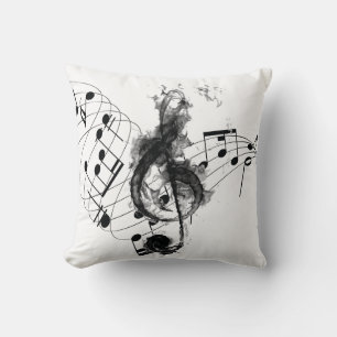Almofada Nota de Música Efeito real de fumo preto e branco