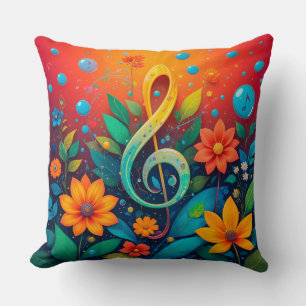 Almofada Nota Musical Artística Rodeada Por Flores Colorida