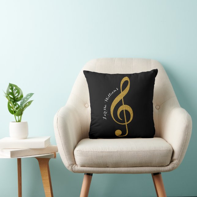 Almofada nota musical treble clef com seu nome gold & blk (Cadeira)
