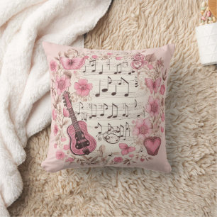 Almofada Notas de Música e Flores Estilo Retroativo