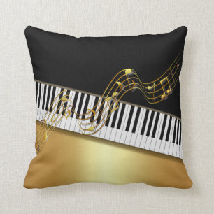 Almofada Notas Douradas Elegantes,Chave Piano,Preto