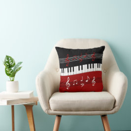 Almofada Notas e Chaves de Piano Pretas na moda