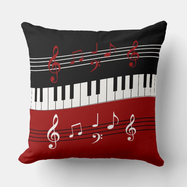 Almofada Notas e Chaves de Piano Pretas Na moda (Frente)